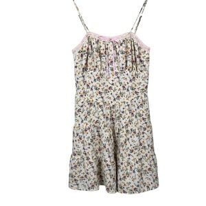 Monteau Los Angeles Floral Mini Dress Womens Medium White Pink Ribbon Coquette